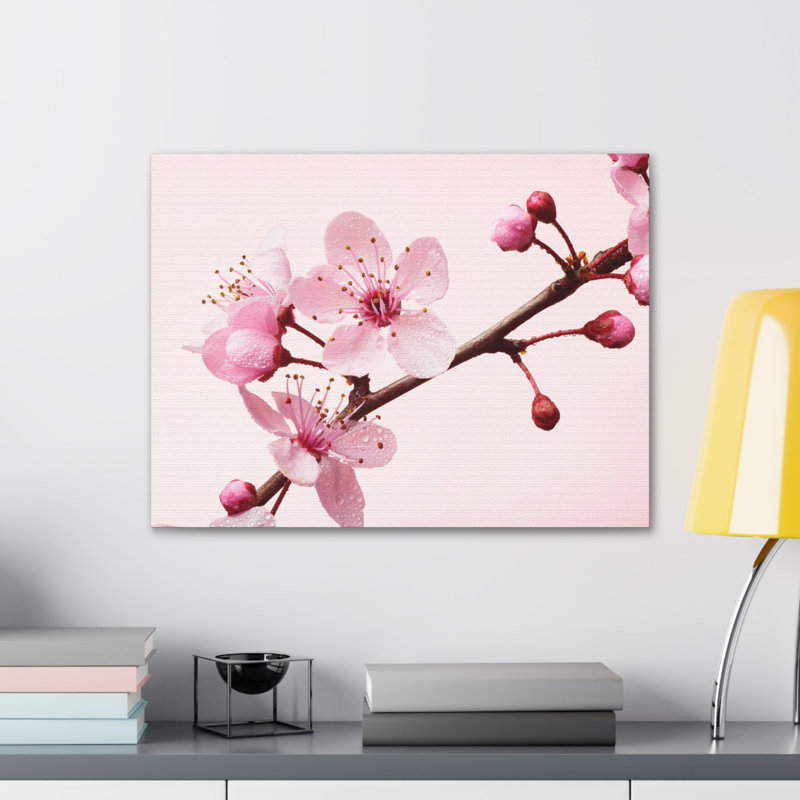 Art floral sur toile, cerisier en fleurs, H 12 po x l 18 po