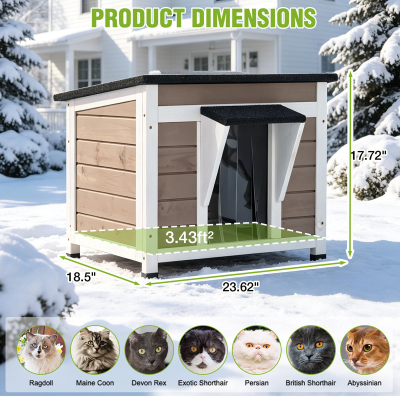Maison de chat chauffée pour l'extérieur avec doublure isolée, abri de chat en bois pour l'extérieur, maison de chat résistante aux intempéries pour l'hiver intérieur