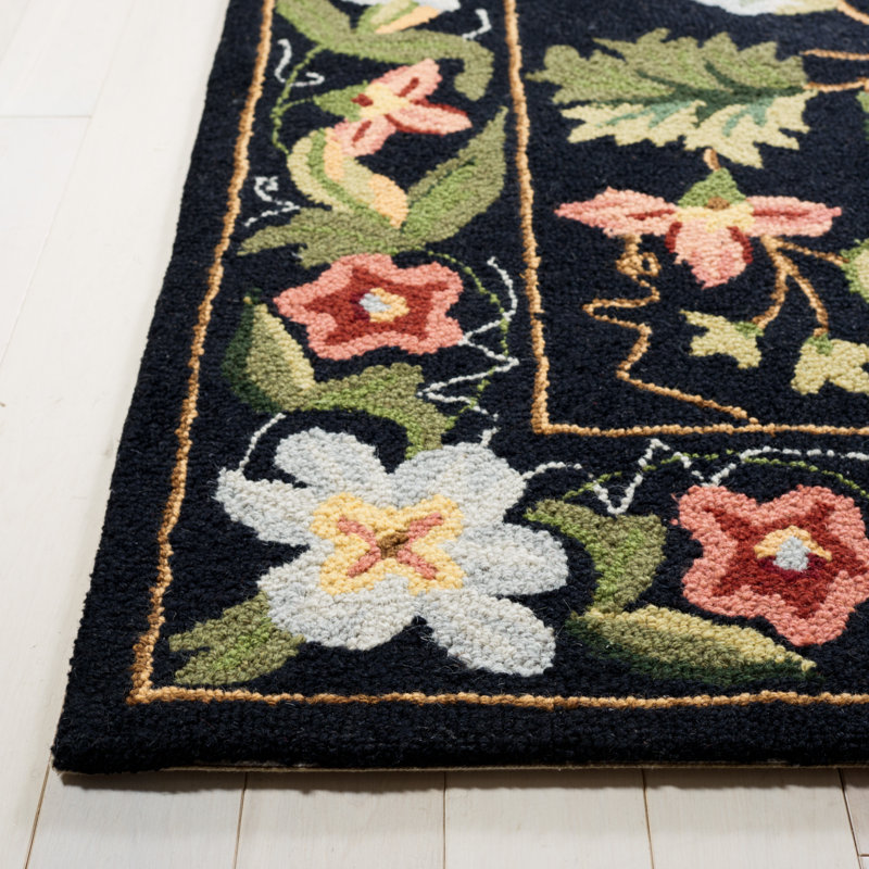 Chelsea Floral Area Rug In Black, Rectangle 84 x 145 cm