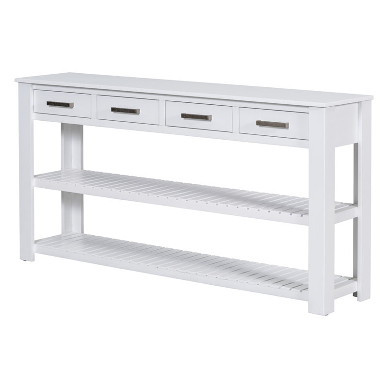 Élégante console d'entrée avec 4 tiroirs et 2 tablettes, Blanc
