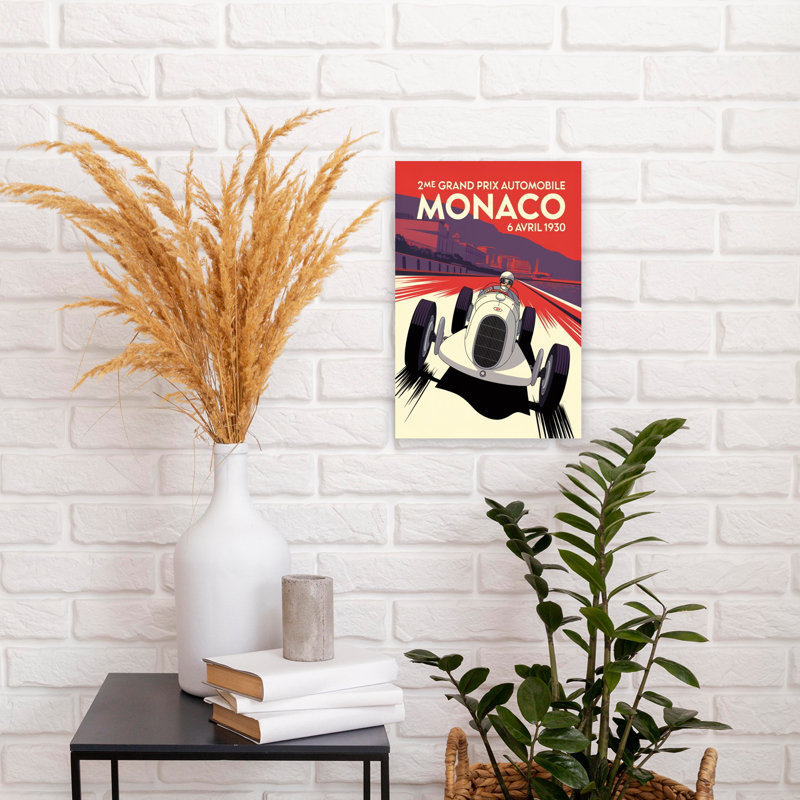 Art mural rétro rétro classique du Grand Prix de Monaco, H 18 po x l 12 po