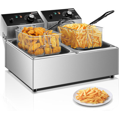 Electric Deep Fryer With Basket, 3400w 20.7qt Dual Tank Deep Fryer With Temperature Control, Large Capacity Stainless Steel Electric Countertop Fryer For Restaurant Or Home Use