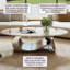 Table basse contemporaine contemporaine avec plateau luxueux en faux marbre et base artistique en acier inoxydable-2020044947