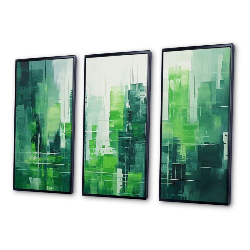 Emerald Elevations Skyscraper City I - Ensemble d'art sur toile gratte-ciel, H 28 po x l 36 po x P 1 po, Cadre flottant noir
