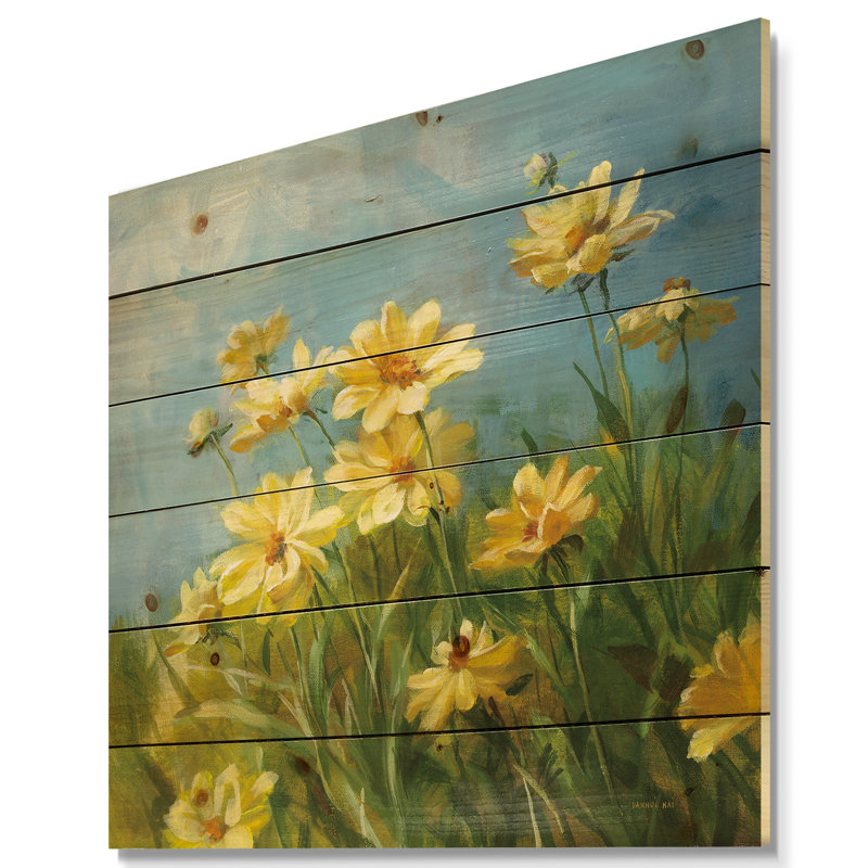 Champ d'été I - reproduction traditionnelle sur bois de pin naturel, H 30 po x l 30 po x P 1,5 po