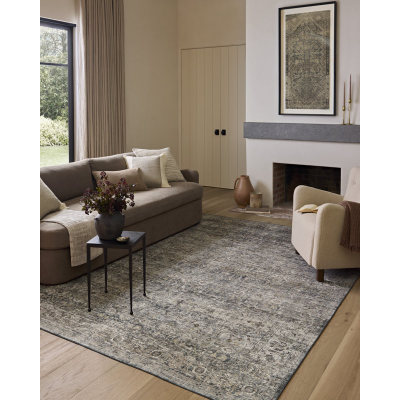 Amber Lewis x Loloi Machine Washable Josie Dove / Gold Area Rug, Rectangle 7'6" x 9'6"