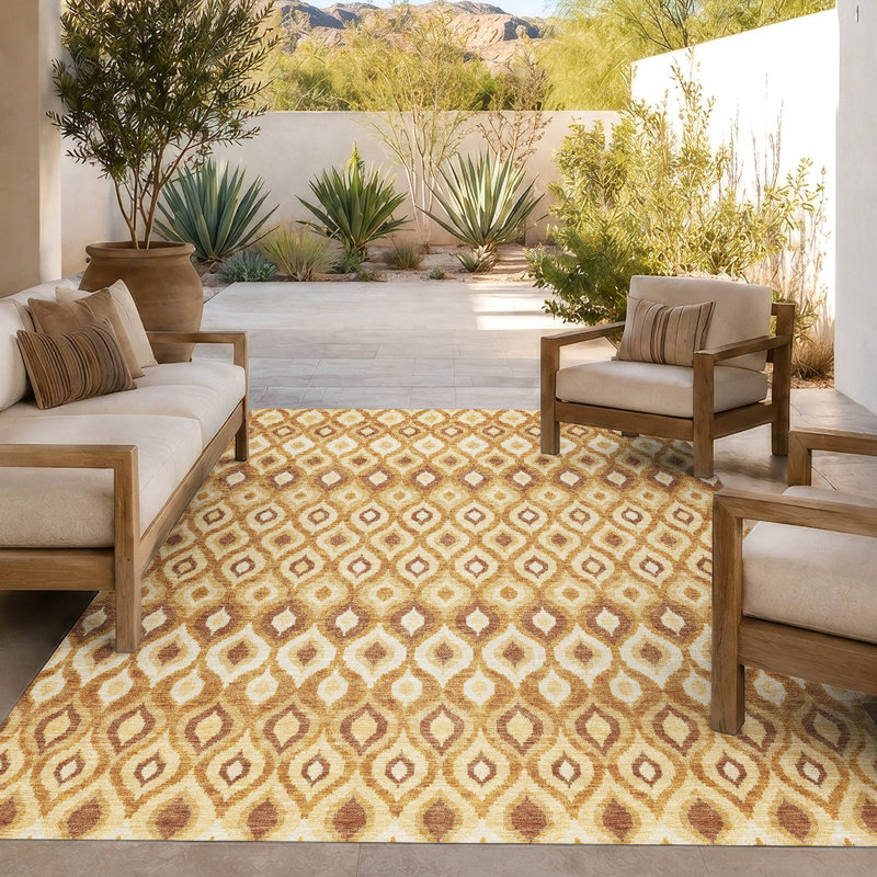 Tapis ikat intérieur / extérieur lavable à la machine Lamanna ACN3122, Doré, 5 pi x 7 pi 6 po