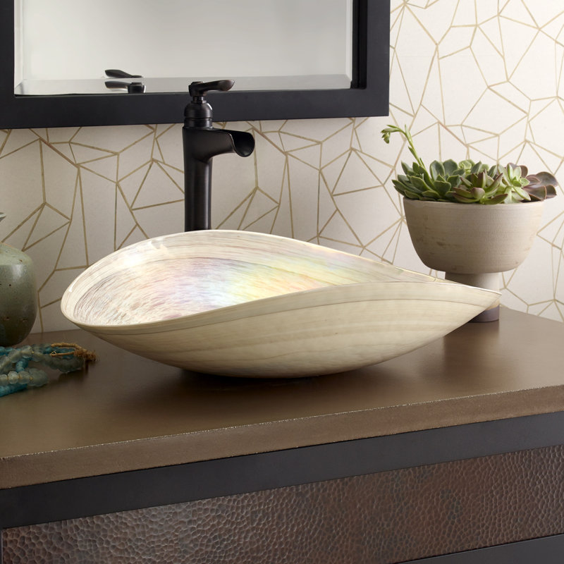 Murano Glass Handmade Oval Vessel Bathroom Sink, Beachcomber