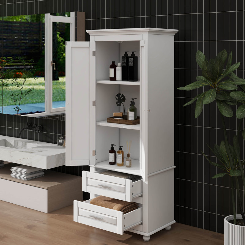 Armoire de rangement haute avec deux tiroirs pour la salle de bain ou le bureau, tablettes personnalisables