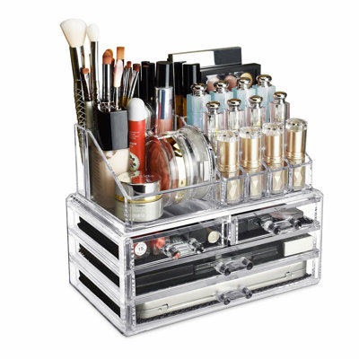 ClearView Acrylic Makeup Organizer with 4 Drawers & Removable Lipstick Holders - Perfect for Vanity or Bathroom