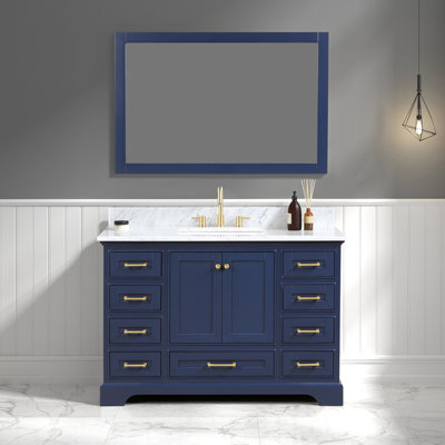 Ensemble de meuble-lavabo simple 49 po avec plateau en marbre de Carrare et miroir Davlyn