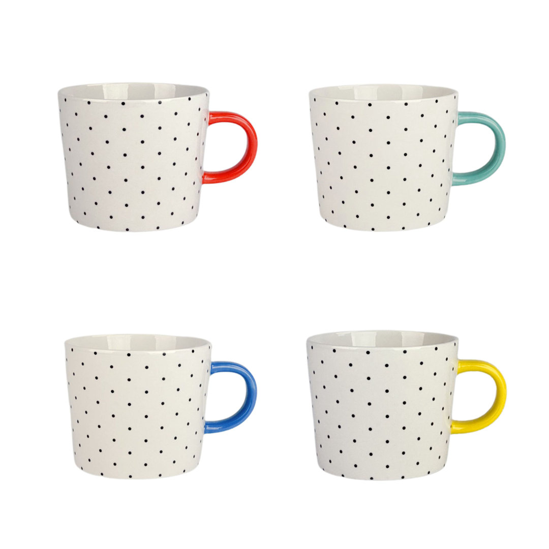 Oogle Polka Dot Mug 13 fl oz, Assorted Bright Color Handle (Set of 4) Ten Strawberry Street