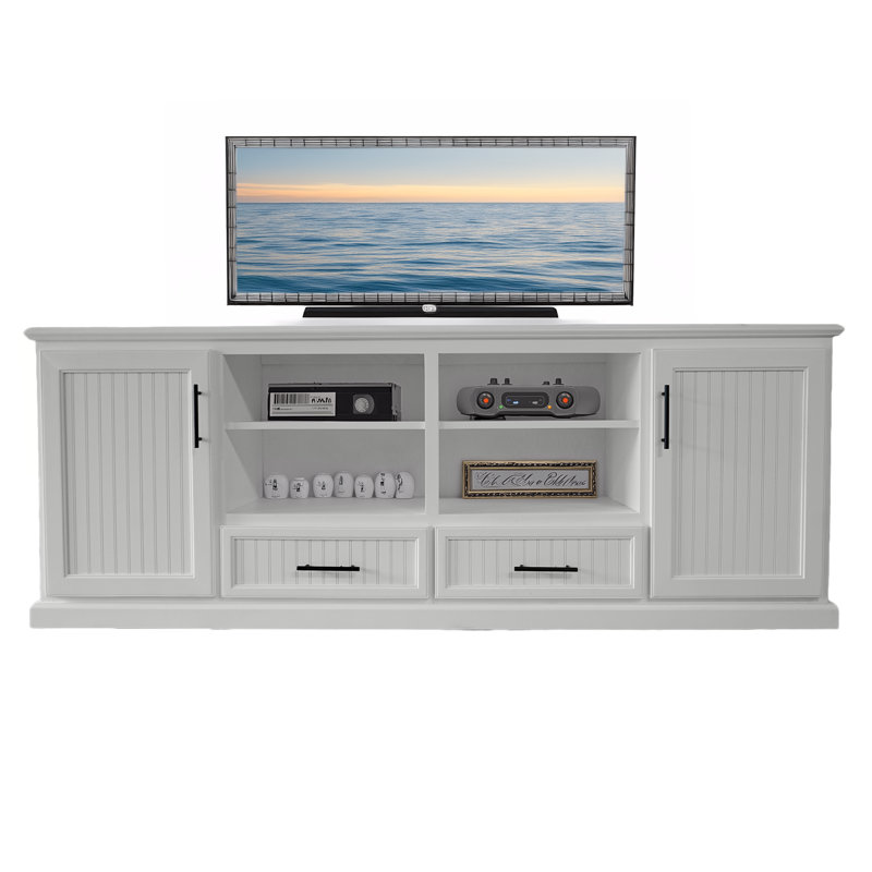 Crédence de rangement une pièce en bois massif Raynav, Doré havane, H 34 po x l 90 po x P 17 po