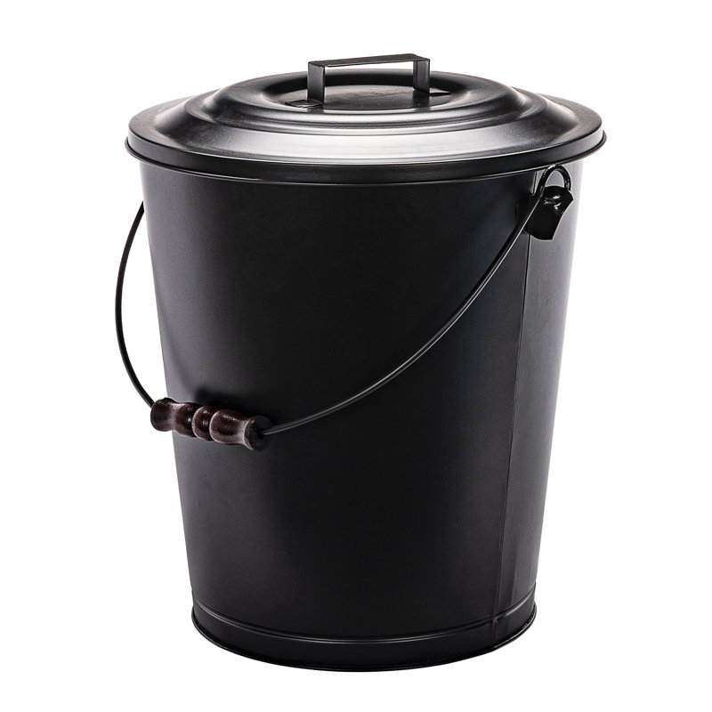 Large capacity black ash bucket with lid