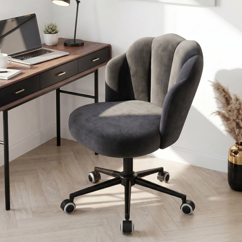 Petal Swivel Task Chair with Tufted Back – Adjustable Height Make-Up Chair for Vanity & Office, black