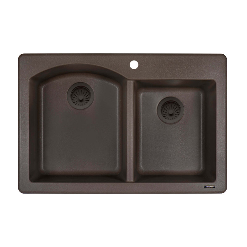 33" L x 22" W Double Basin Dual Mount Kitchen Sink, Espresso/Coffee Brown