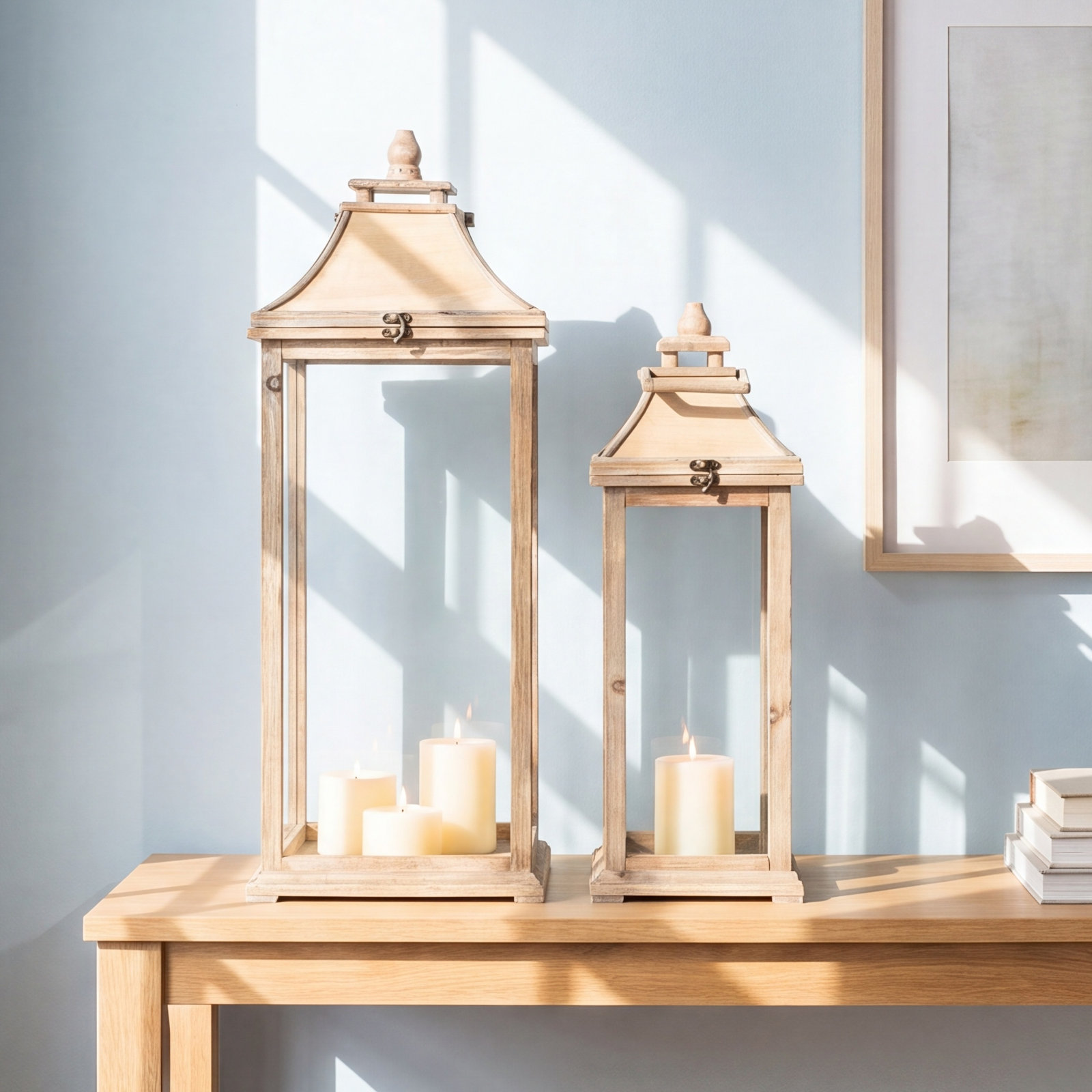 Wood Glass Lantern Candle Holder