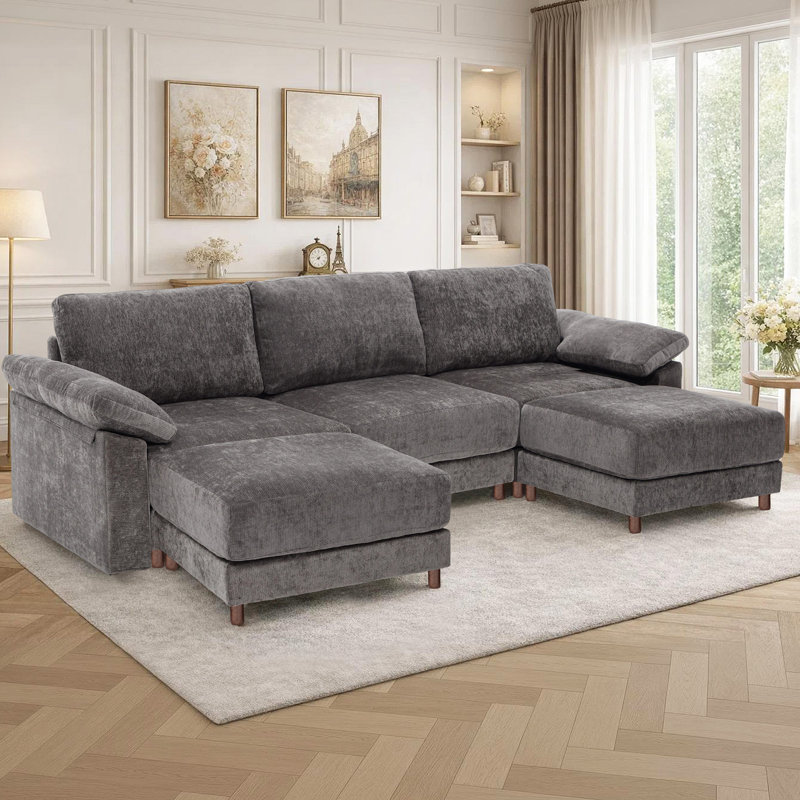 Canapé modulaire moderne pour le salon, H 37 po x l 112,2 po x P 37 po, Gris chenille