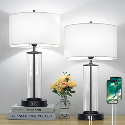 Modern Touch Control Table Lamps With 2 USB Ports For Living Room Set Of 2, 3-Way Dimmable Bedside Lamps With White Shades & Clear Glass For Bedroom N -  17 Stories, 3D6B6EC733ED4136B2844EE553CF009C