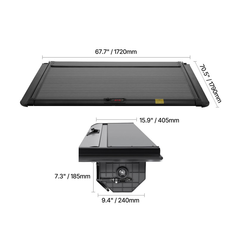 Housse de tonneau rétractable de 5,7 pi pour Dodge Ram 1500 (2021-2024) - Housse de lit de camion en aluminium avec serrure à clé