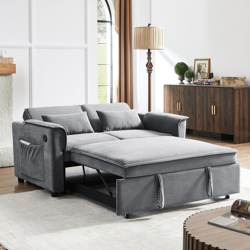 Lit convertible 2 places en velours gris