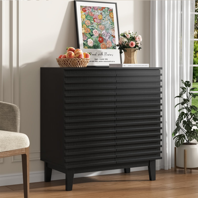 Wooden Wtrips 29.9"w Accent Cabinet, Black