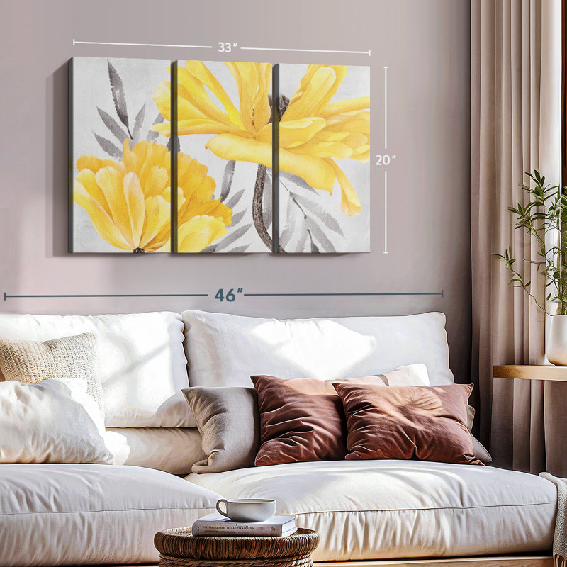 Impression sur toile, "Oriental jaune coquelicots", H 20 po x l 33 po x P 1,25 po