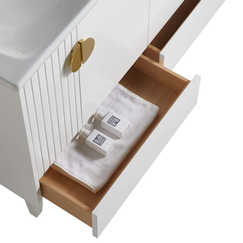 Ensemble de meuble-lavabo double 47 po Saimah, Blanc mat, Laiton satiné