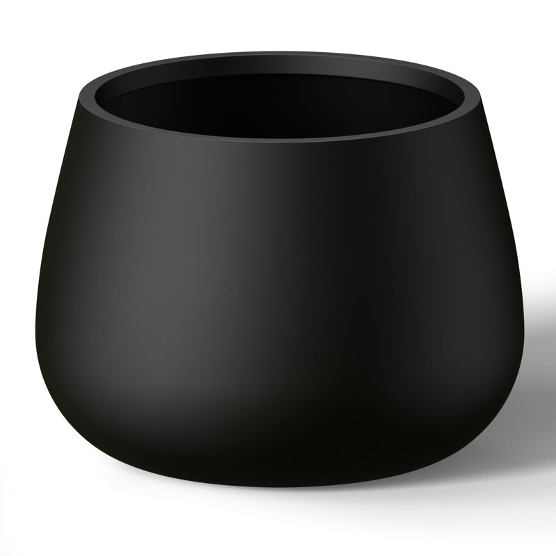 Small Concrete Round Planter / Pot With Drainage Holes, 17.32" H x 21.26" W x 21.26" D, Charcoal Black