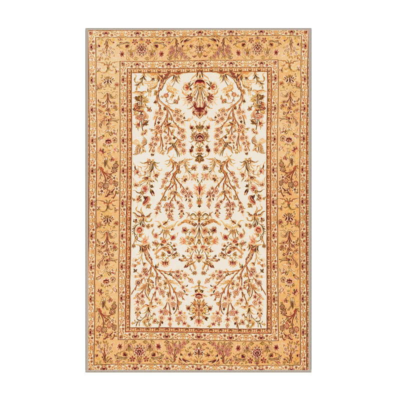 Tapis orange / ivoire en polyester tissé à la machine Emerzon, Rectangle 3 pi x 5 pi