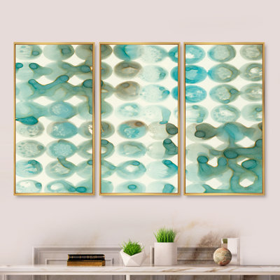 Turquoise aquarelle géométrique I - ensemble d'art moderne encadré sur toile Mid-Century