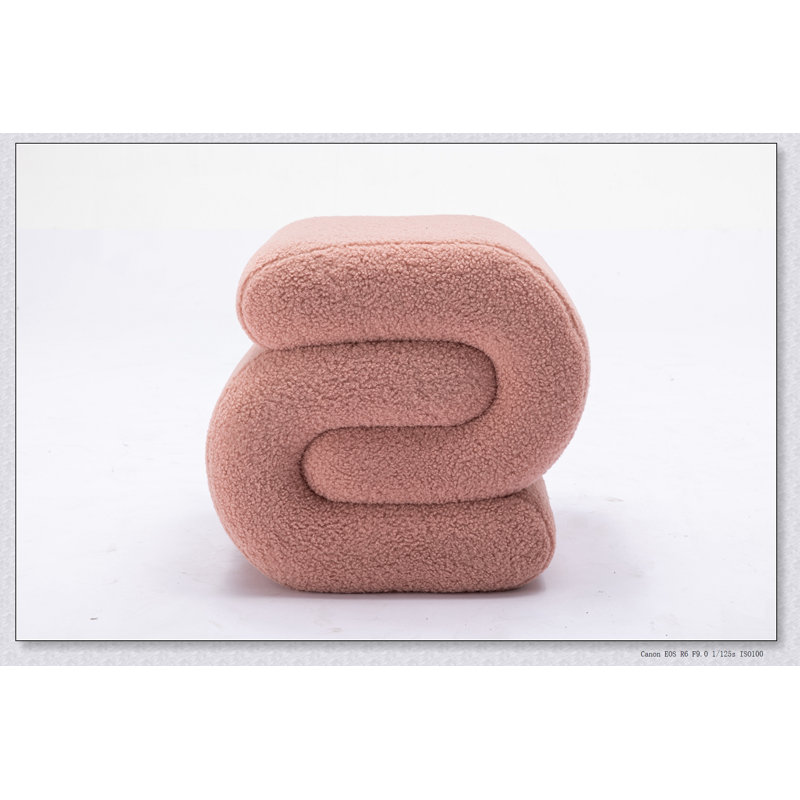 S-Shape Teddy Fabric Ottoman Makeup Stool Footstool, Soft And Comfortable, Perfect For Modern Home Decor And Versatile Use.