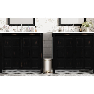 Meuble-lavabo 72 po avec lavabos doubles en céramique - Finition rétro, charnières silencieuses à fermeture en douceur, couleur évier de rangement spacieux, bois massif, spacieux