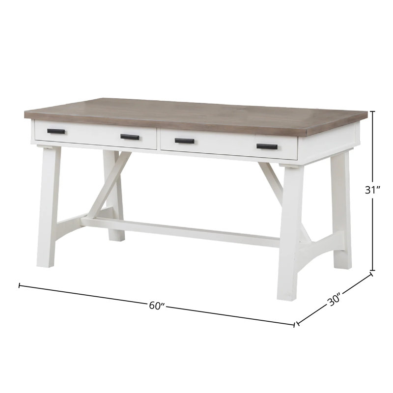 Bankhead Solid Wood Top Writing Desk with Power Outlet, Weathered Natural Top/Cotton Base