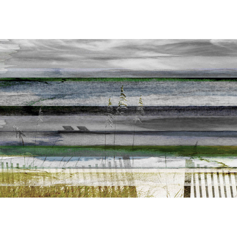 Breezy Nautical Beach Scene Canvas Art in Green and Gray