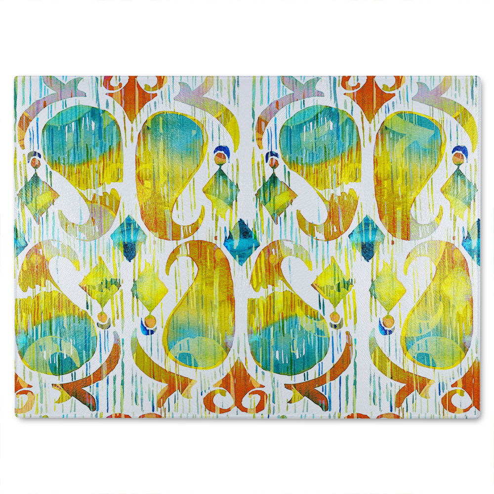 Ikat Vibrant Glass Chopping Board