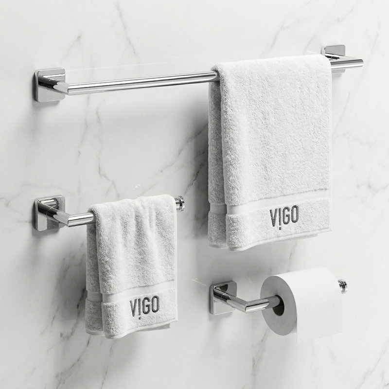 VIGO Satro 3-Piece Chrome Bathroom Hardware Set with 24-in Towel Bar, Toilet Paper Holder and Hand Towel Holder, Chrome