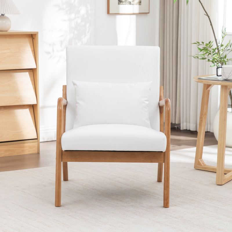 Fauteuil avec revêtement en bois et cuir, Blanc