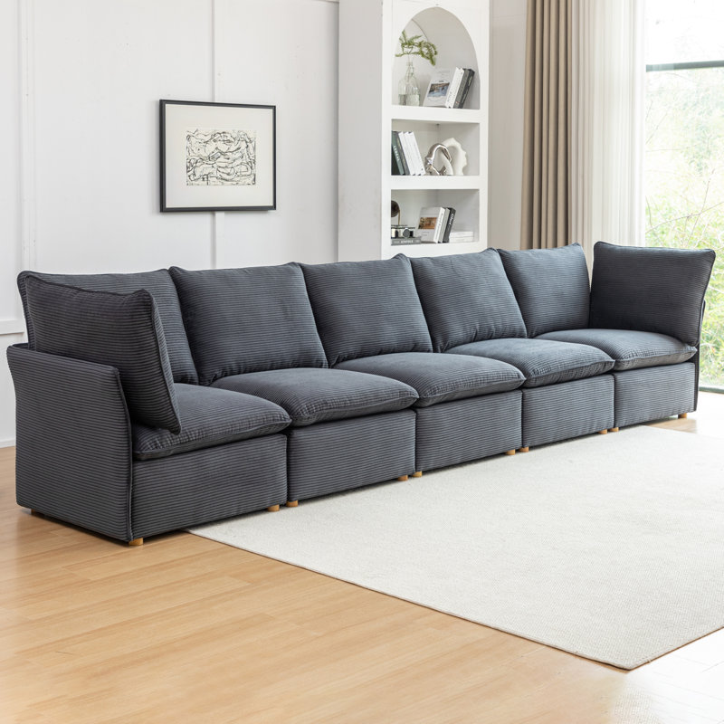 Hepworth Dejohn Corduroy Sectional Sofa, 36" H x 154.5" W x 33" D, 5, Gray