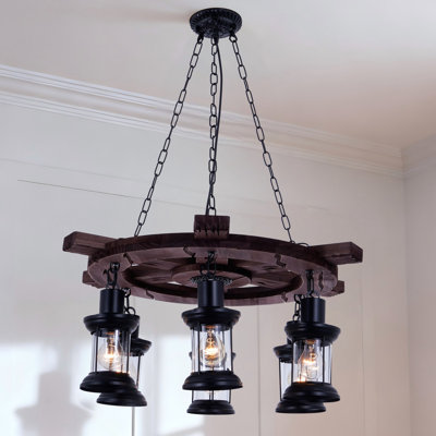 Vintage 6 -Light Wooden Rudder Chandelier Dimmable