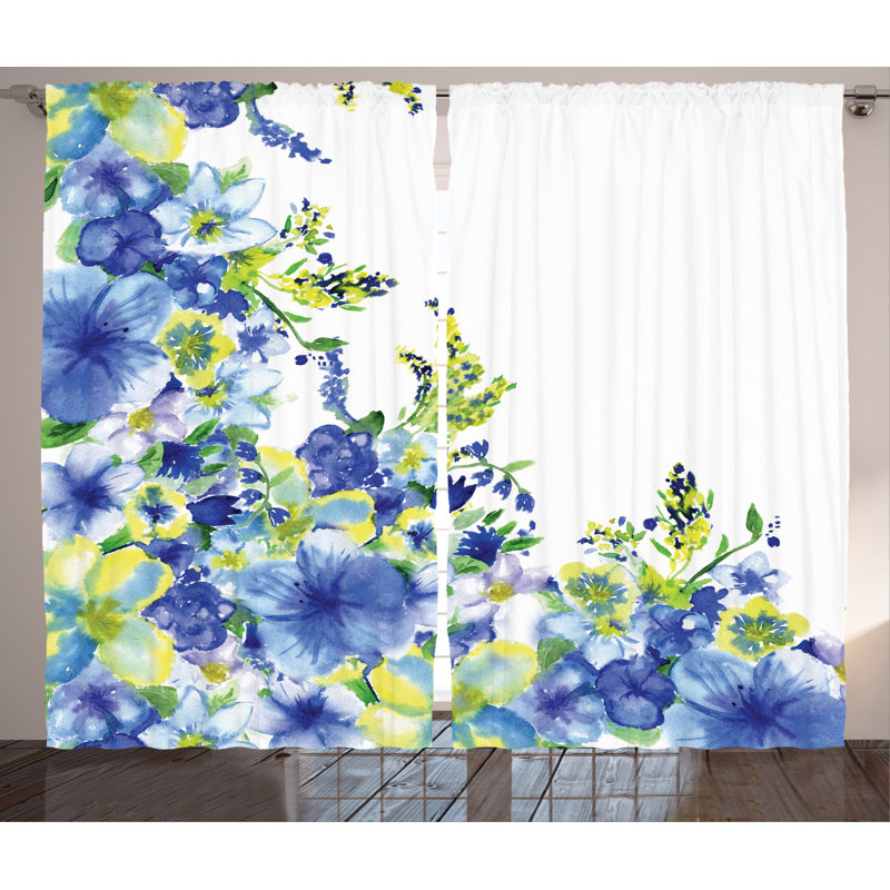 Floret Pattern Semi-Sheer Rod Pocket Curtain Panels, 54" W x 84" L