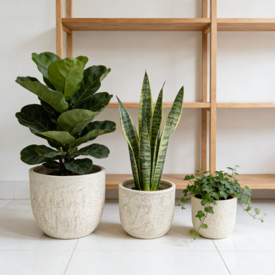 Grand grand pot de fleurs d'intérieur pour l'extérieur, ensemble de 3 pots de fleurs en oxyde de magnésium rond de 15,9 po + 12 po + 10 po de diamètre, pots de fleurs avec trous de drainage, pot de fleurs moderne pour patio
