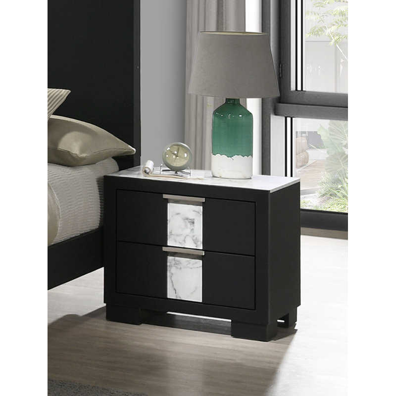 Table de chevet contemporaine 1pc, Noir, blanc