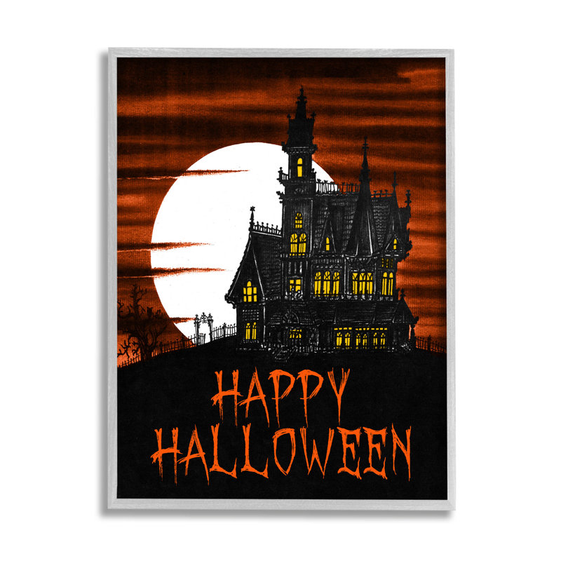 «Happy Halloween Haunted House» par The Evening Evening Post - impression sur bois, H 14 po x l 11 po x P 1,5 po