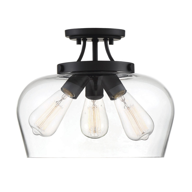Plafonnier semi-encastré noir à 3 lumières de 13 po Breena, Noir mat, Clair