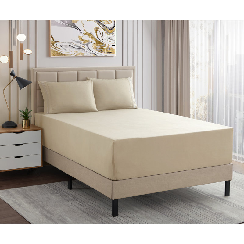 Twin Beige Deep Pocket Brushed Microfiber Sheet Set