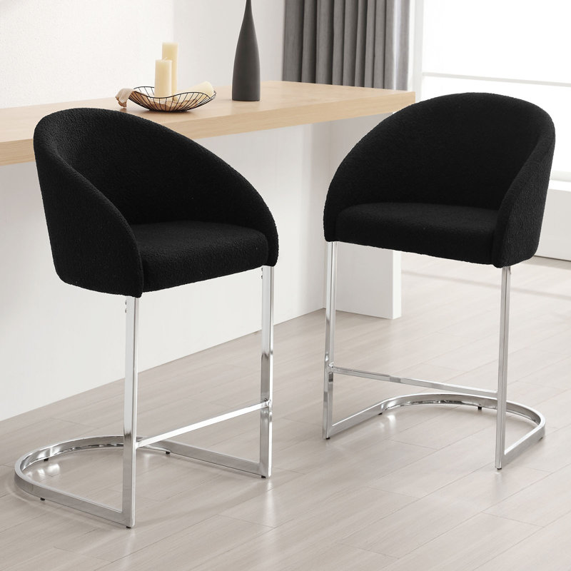 26" Upholstered Barrel Counter Height Bar Stool, Black