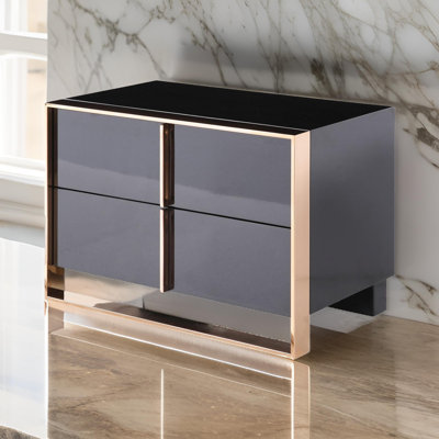 Table de chevet Caer, 2 tiroirs, acier inoxydable moderne or rose, noir