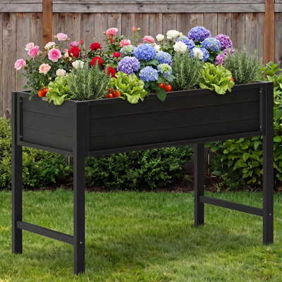 Lit de jardin surélevé toutes saisons avec pattes et doublure - jardinière 48 po x 30 po x 24 po pour patio - Jardiniers supérieurs pour planter des fleurs de légumes (noir)