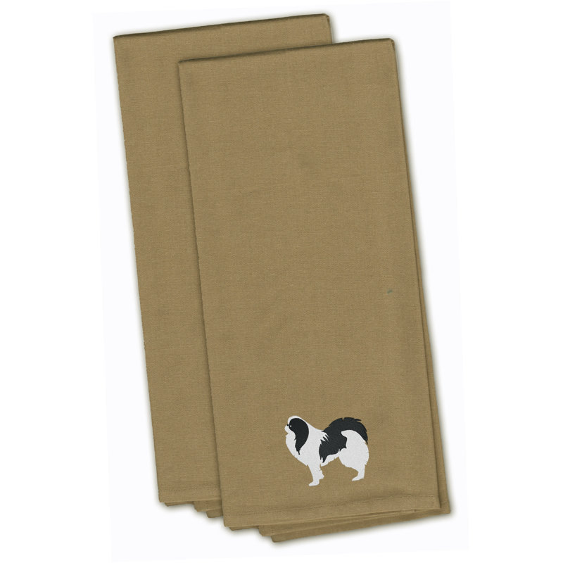 Cotton Embroidered Tea Towel Kitchen Towel, Tan, 28" H x 19" W x 0.1" D